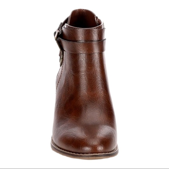 Michael by Michael Shannon Blair Boot Cognac Faux Leather Block Heel Moto Style - Picture 13 of 15